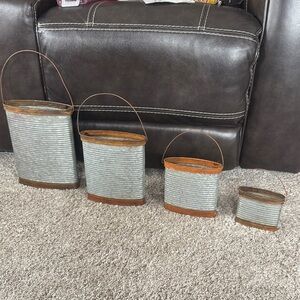 Rustic Galvanized Metal Nesting Wall Buckets Set of 4